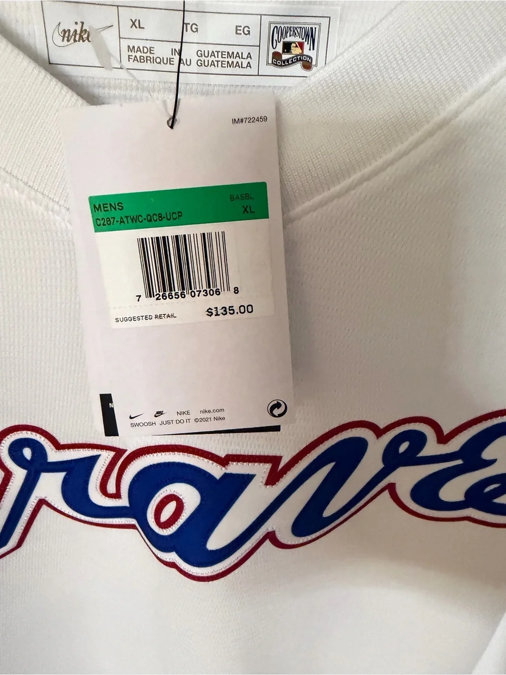 Nike White and Royal Blue Braves Men's Jersey